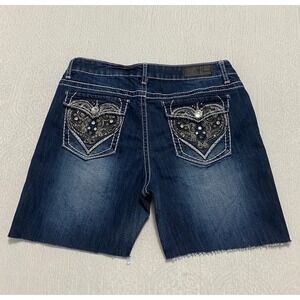 TwentyOne Black Jean Shorts Womens‎ 16 Blue Rhinestone Embellished Jorts Cut Off